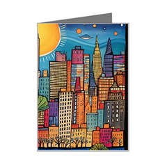 City New York Nyc Skyscraper Skyline Downtown Night Business Urban Travel Landmark Building Architec Mini Greeting Card by Posterlux