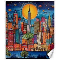 City New York Nyc Skyscraper Skyline Downtown Night Business Urban Travel Landmark Building Architec Canvas 8  X 10  by Posterlux