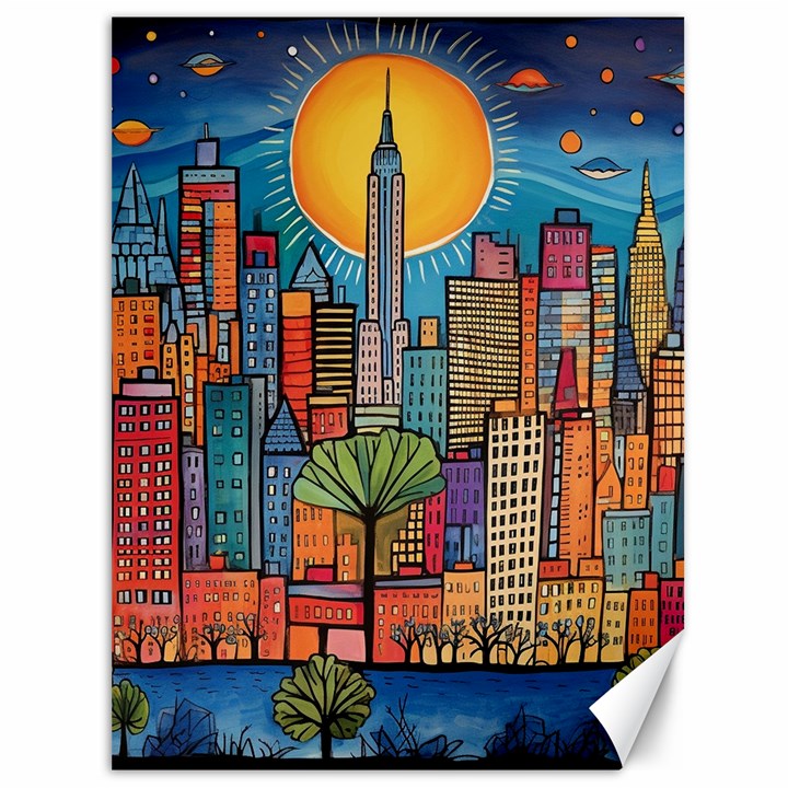 City New York Nyc Skyscraper Skyline Downtown Night Business Urban Travel Landmark Building Architec Canvas 36  x 48 