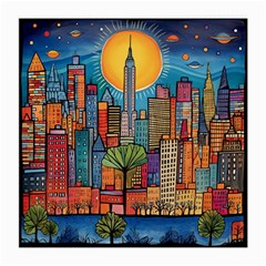 City New York Nyc Skyscraper Skyline Downtown Night Business Urban Travel Landmark Building Architec Medium Glasses Cloth by Posterlux