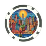 City New York Nyc Skyscraper Skyline Downtown Night Business Urban Travel Landmark Building Architec Poker Chip Card Guard Front