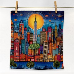 City New York Nyc Skyscraper Skyline Downtown Night Business Urban Travel Landmark Building Architec Face Towel by Posterlux