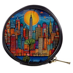 City New York Nyc Skyscraper Skyline Downtown Night Business Urban Travel Landmark Building Architec Mini Makeup Bag