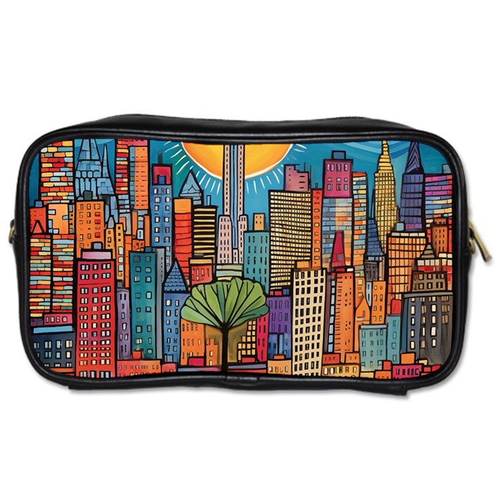 City New York Nyc Skyscraper Skyline Downtown Night Business Urban Travel Landmark Building Architec Toiletries Bag (Two Sides)