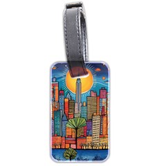 City New York Nyc Skyscraper Skyline Downtown Night Business Urban Travel Landmark Building Architec Luggage Tag (two Sides) by Posterlux