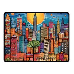 City New York Nyc Skyscraper Skyline Downtown Night Business Urban Travel Landmark Building Architec Two Sides Fleece Blanket (small)