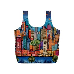 City New York Nyc Skyscraper Skyline Downtown Night Business Urban Travel Landmark Building Architec Full Print Recycle Bag (s) by Posterlux