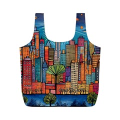 City New York Nyc Skyscraper Skyline Downtown Night Business Urban Travel Landmark Building Architec Full Print Recycle Bag (m) by Posterlux