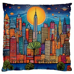 City New York Nyc Skyscraper Skyline Downtown Night Business Urban Travel Landmark Building Architec Large Premium Plush Fleece Cushion Case (one Side)