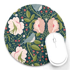 Spring Design With Watercolor Flowers Round Mousepad by AlexandrouPrints