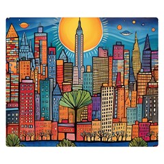 City New York Nyc Skyscraper Skyline Downtown Night Business Urban Travel Landmark Building Architec Two Sides Premium Plush Fleece Blanket (kids Size)