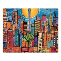 City New York Nyc Skyscraper Skyline Downtown Night Business Urban Travel Landmark Building Architec Two Sides Premium Plush Fleece Blanket (large) by Posterlux