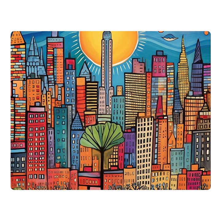 City New York Nyc Skyscraper Skyline Downtown Night Business Urban Travel Landmark Building Architec Two Sides Premium Plush Fleece Blanket (Large)