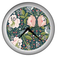 Spring Design With Watercolor Flowers Wall Clock (silver) by AlexandrouPrints