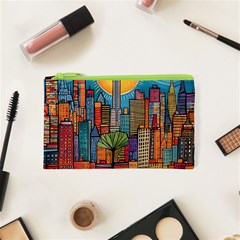 City New York Nyc Skyscraper Skyline Downtown Night Business Urban Travel Landmark Building Architec Cosmetic Bag (xs)