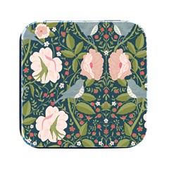 Spring Design With Watercolor Flowers Square Metal Box (black)