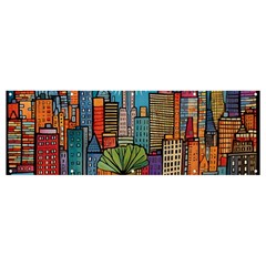 City New York Nyc Skyscraper Skyline Downtown Night Business Urban Travel Landmark Building Architec Banner And Sign 12  X 4  by Posterlux