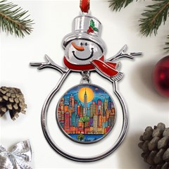 City New York Nyc Skyscraper Skyline Downtown Night Business Urban Travel Landmark Building Architec Metal Snowman Ornament by Posterlux