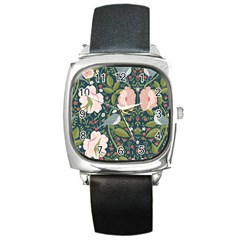 Spring Design With Watercolor Flowers Square Metal Watch by AlexandrouPrints