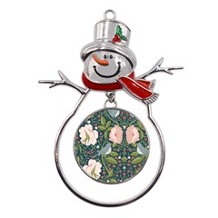 Spring Design With Watercolor Flowers Metal Snowman Ornament by AlexandrouPrints