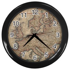 Old Vintage Classic Map Of Europe Wall Clock (black) by Paksenen