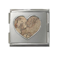 Old Vintage Classic Map Of Europe Mega Link Heart Italian Charm (18mm)