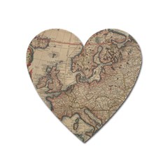 Old Vintage Classic Map Of Europe Heart Magnet by Paksenen