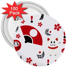 Assorted Illustration Lot Japan Fundal Japanese 3  Buttons (100 Pack)  by Maspions