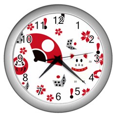 Assorted Illustration Lot Japan Fundal Japanese Wall Clock (silver)