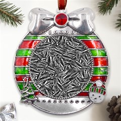 Monochrome Mirage Metal X mas Ribbon With Red Crystal Round Ornament by dflcprintsclothing