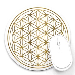 Gold Flower Of Life Sacred Geometry Round Mousepad by Maspions