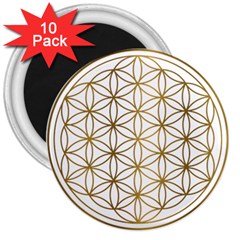 Gold Flower Of Life Sacred Geometry 3  Magnets (10 Pack) 