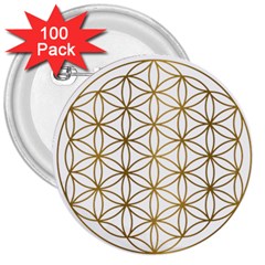 Gold Flower Of Life Sacred Geometry 3  Buttons (100 Pack) 