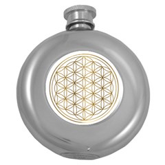 Gold Flower Of Life Sacred Geometry Round Hip Flask (5 Oz)