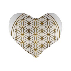 Gold Flower Of Life Sacred Geometry Standard 16  Premium Flano Heart Shape Cushions