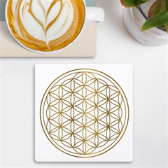 Gold Flower Of Life Sacred Geometry Uv Print Square Tile Coaster  by Maspions