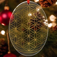 Gold Flower Of Life Sacred Geometry Uv Print Acrylic Ornament Oval by Maspions