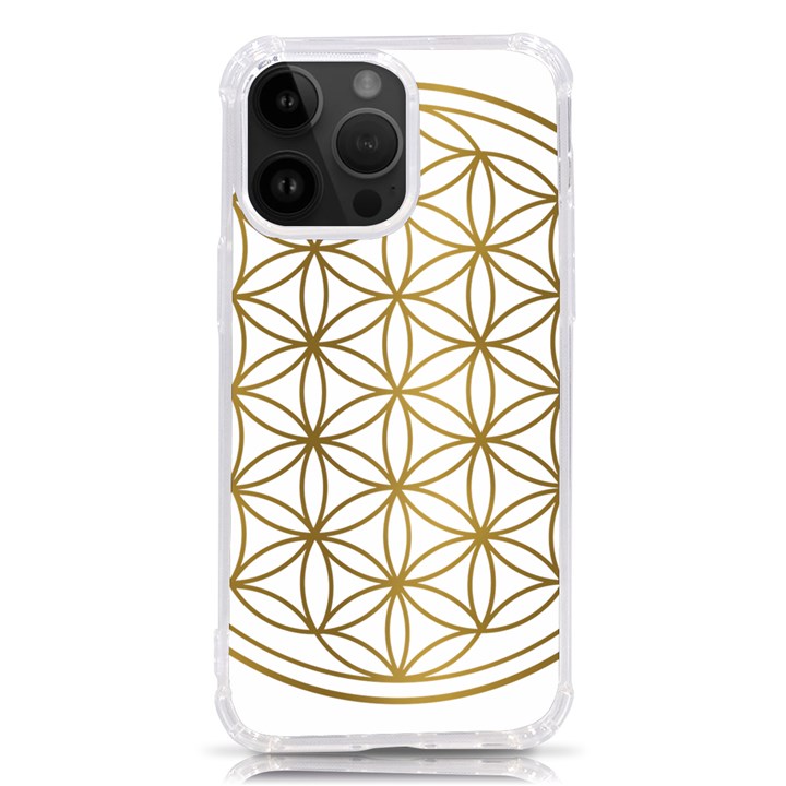 Gold Flower Of Life Sacred Geometry iPhone 14 Pro Max TPU UV Print Case