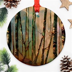 Woodland Woods Forest Trees Nature Outdoors Cellphone Wallpaper Mist Moon Background Artwork Book Co Ornament (round) by Grandong