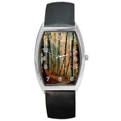 Woodland Woods Forest Trees Nature Outdoors Cellphone Wallpaper Mist Moon Background Artwork Book Co Barrel Style Metal Watch by Grandong