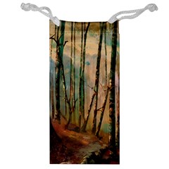 Woodland Woods Forest Trees Nature Outdoors Cellphone Wallpaper Mist Moon Background Artwork Book Co Jewelry Bag by Grandong