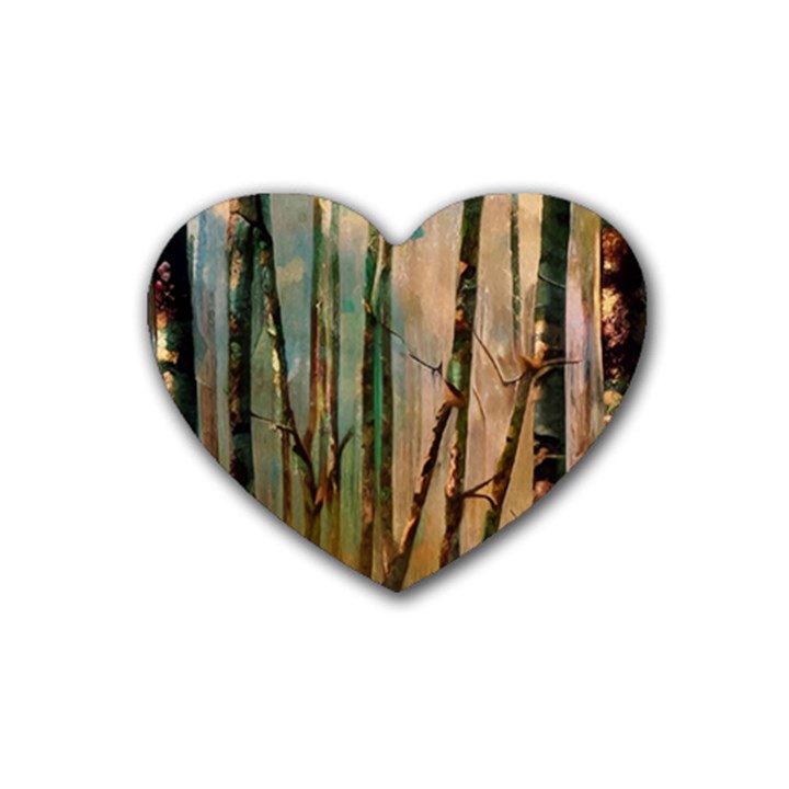 Woodland Woods Forest Trees Nature Outdoors Cellphone Wallpaper Mist Moon Background Artwork Book Co Rubber Heart Coaster (4 pack)