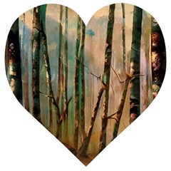 Woodland Woods Forest Trees Nature Outdoors Cellphone Wallpaper Mist Moon Background Artwork Book Co Wooden Puzzle Heart by Grandong