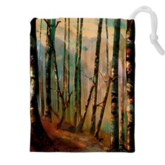 Woodland Woods Forest Trees Nature Outdoors Cellphone Wallpaper Mist Moon Background Artwork Book Co Drawstring Pouch (5xl) by Grandong