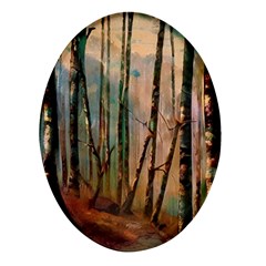 Woodland Woods Forest Trees Nature Outdoors Cellphone Wallpaper Mist Moon Background Artwork Book Co Oval Glass Fridge Magnet (4 Pack) by Grandong