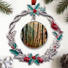 Woodland Woods Forest Trees Nature Outdoors Cellphone Wallpaper Mist Moon Background Artwork Book Co Metal X mas Wreath Holly Leaf Ornament by Grandong