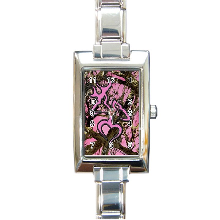 Pink Browning Deer Glitter Camo Rectangle Italian Charm Watch