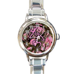 Pink Browning Deer Glitter Camo Round Italian Charm Watch by Maspions