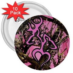 Pink Browning Deer Glitter Camo 3  Buttons (10 Pack)  by Maspions