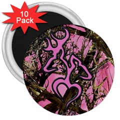 Pink Browning Deer Glitter Camo 3  Magnets (10 Pack) 